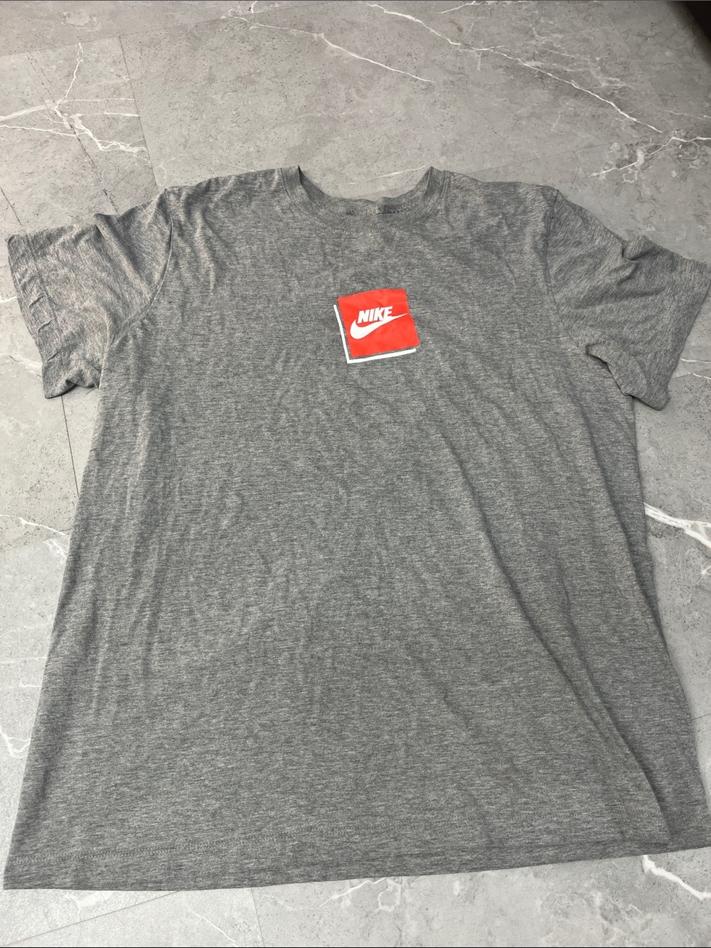 Nike Gray Short Sleeve Tee with Red Logo Patch